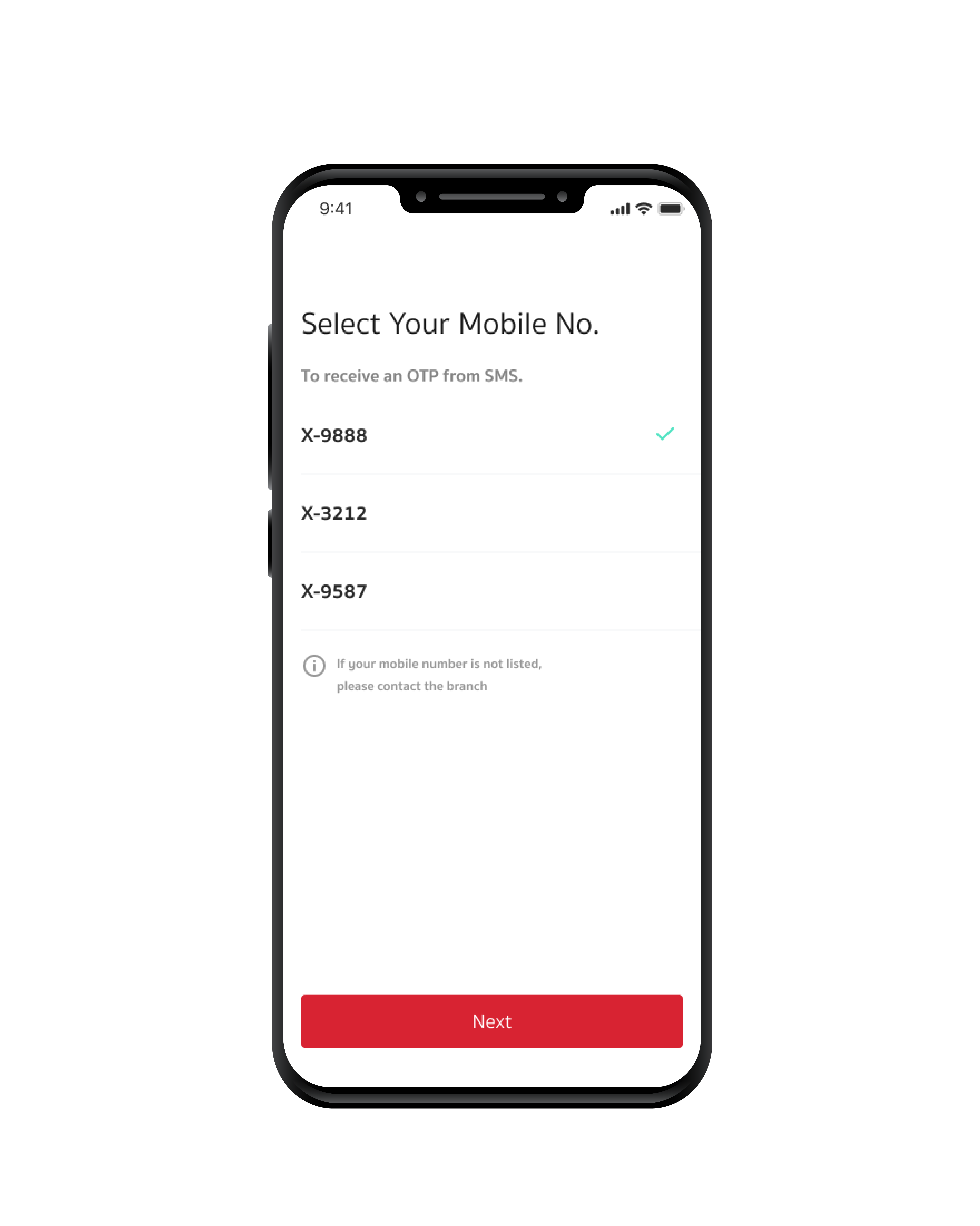 STEP 7  Select your registered mobile phone number to receive an OTP